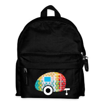 Caravan Wohnwagen Stoff Textil Camping Camper Fan - Kinder Rucksack - Schwarz - Vorne