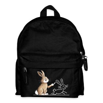 Hase Kaninchen Tiermotiv lustig Strichzeichnung - Kinder Rucksack - Schwarz - Vorne