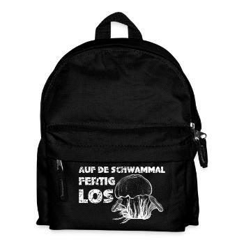 auf de Schwammal fertig los - auf die Pilze fertig - Kinder Rucksack - Schwarz - Vorne