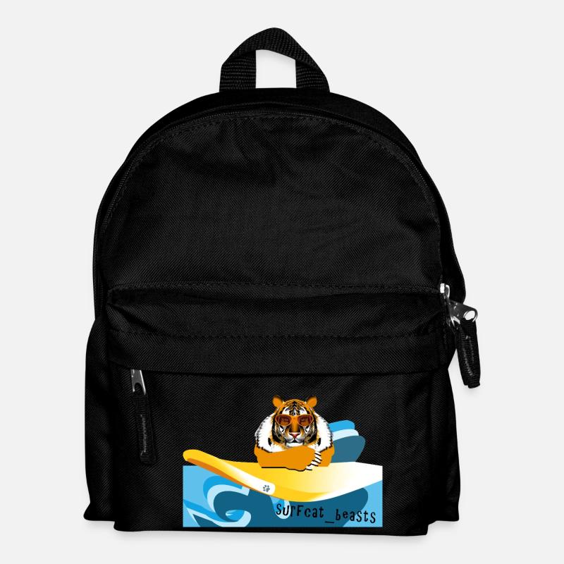 Tiger auf einem Surfbrett - Kinder Rucksack - Schwarz
