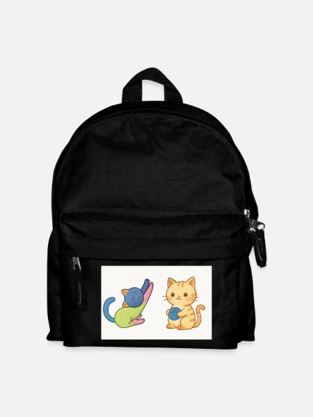 Verspieltes Duo aus Kätzchen und Garn - Kinder Rucksack - Schwarz
