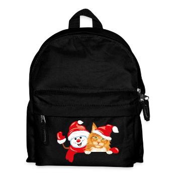 Waving happy snowman and ginger cat - Kids' Backpack - black - Front