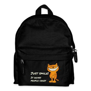 Just Smile – Freche grinsende Katze Spruch - Kinder Rucksack - Schwarz - Vorne