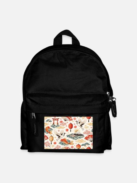 Koi and cranes in Japanese landscape - Kids' Backpack - black