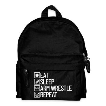 Eating, sleeping, arm wrestling, repeating, arm wrestling - Kids' Backpack - black - Front