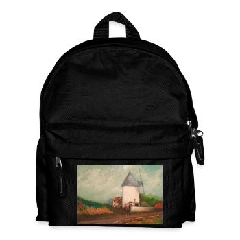 Weiße Mühle, Pferd, Landschaft, Malerei, Malerei - Kinder Rucksack - Schwarz - Vorne