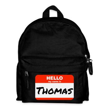 Hello My Name Is Thomas Etikett Namensschild - Kinder Rucksack - Schwarz - Vorne