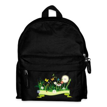 lush spring meadow with flowers and insects - Kids' Backpack - black - Front