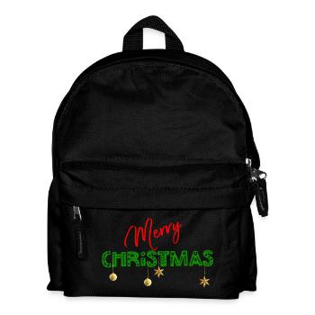 Frohe Weihnachten: Strukturierte grüne Buchstaben - Kinder Rucksack - Schwarz - Vorne