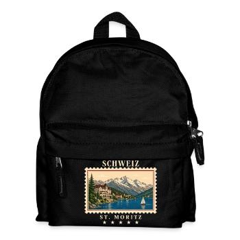 Schweiz St. Moritz Vintage Reisemarke - Kinder Rucksack - Schwarz - Vorne
