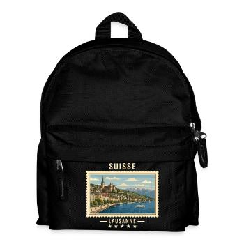 Schweiz Lausanne Vintage Reisemarke - Kinder Rucksack - Schwarz - Vorne