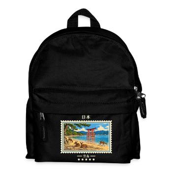 Japan Miyajima Vintage Reisemarke - Kinder Rucksack - Schwarz - Vorne