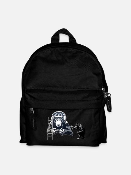 GRAFFITI BANKSY STYLE - SCHIMPANSE SPIELT COMPUTER GAM - Kinder Rucksack - Schwarz