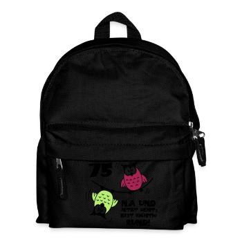 75. Geburtstag - Eulen "na und" - Kinder Rucksack - Schwarz - Vorne