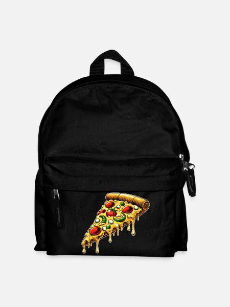 Pizza Cartoon Schmelzender Käse Lustiges Design - Kinder Rucksack - Schwarz