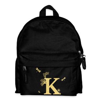 Buchstabe k Goldene Glitzerlibelle - Geschenkidee - Kinder Rucksack - Schwarz - Vorne