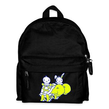 2 Hase Vogel große riesige Schildkröte winken Team - Kinder Rucksack - Schwarz - Vorne
