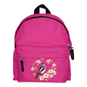 Great Spotted Woodpecker with Cherry Blossoms Spring Motif - Kids' Backpack - fuchsia - Front