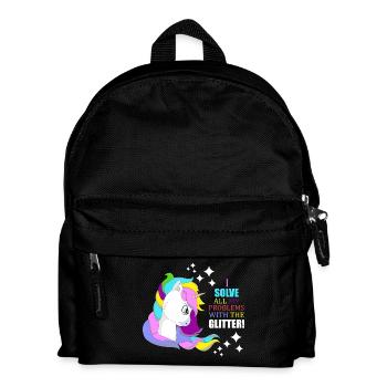 Einhorn Glitzer „Ich löse Probleme mit Glitzer“ - Kinder Rucksack - Schwarz - Vorne