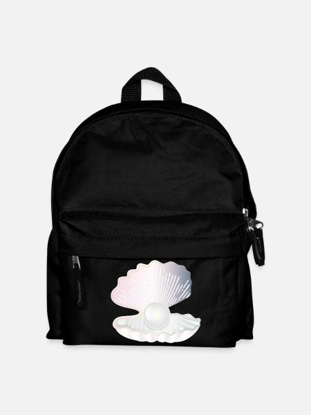 irisierende geöffnete Muschel mit großer Perle - Kinder Rucksack - Schwarz