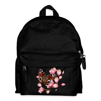 Butterfly Peacock Eye with Magnolia in Pink - Kids' Backpack - black - Front