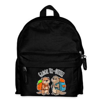 Zwei niedliche Backpacker Otter auf Weltreise - Kinder Rucksack - Schwarz - Vorne