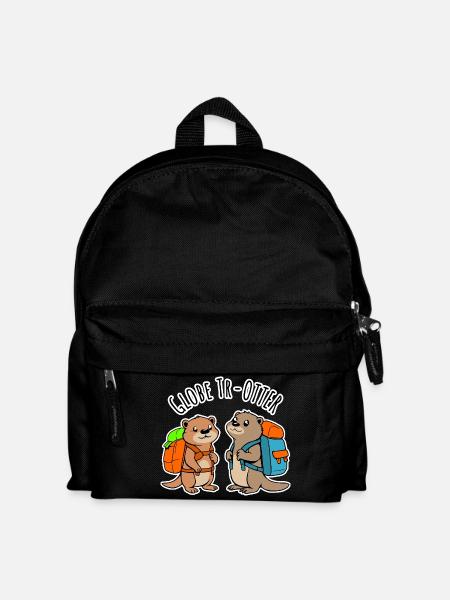 Zwei niedliche Backpacker Otter auf Weltreise - Kinder Rucksack - Schwarz