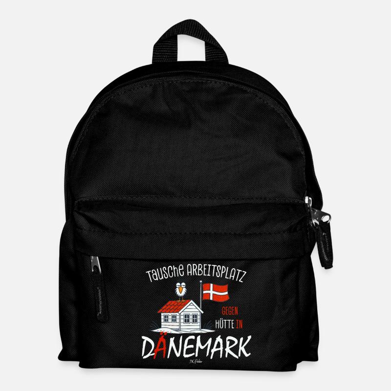 Tausche Arbeitsplatz gegen Hütte Dänemark - Kinder Rucksack - Schwarz