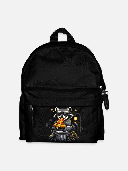 Niedlicher Waschbär Pizza Lustig Wilde Tiere - Kinder Rucksack - Schwarz