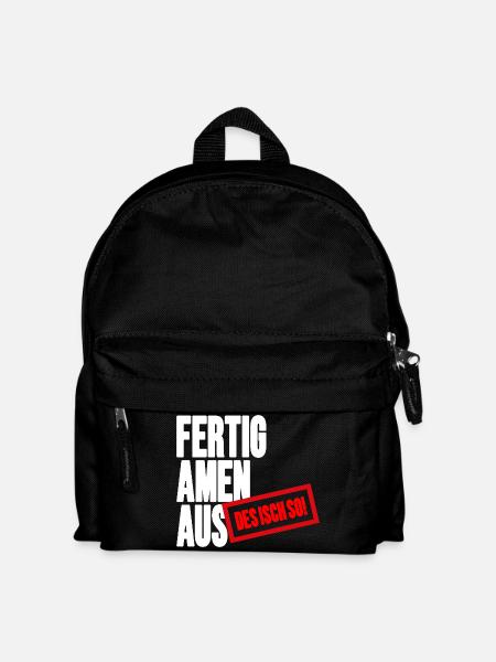 Großbuchstaben Stempelbanner - Fertig Amen Aus - Kinder Rucksack - Schwarz
