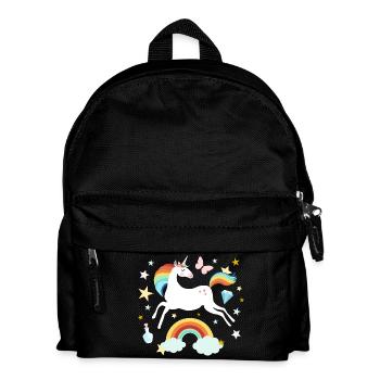 springendes Einhorn Regenbogen Pferd Wolken Sterne - Kinder Rucksack - Schwarz - Vorne