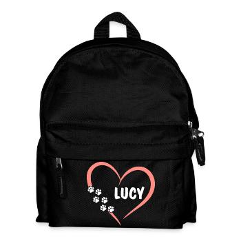 Heart with paw prints and name Lucy - Kids' Backpack - black - Front