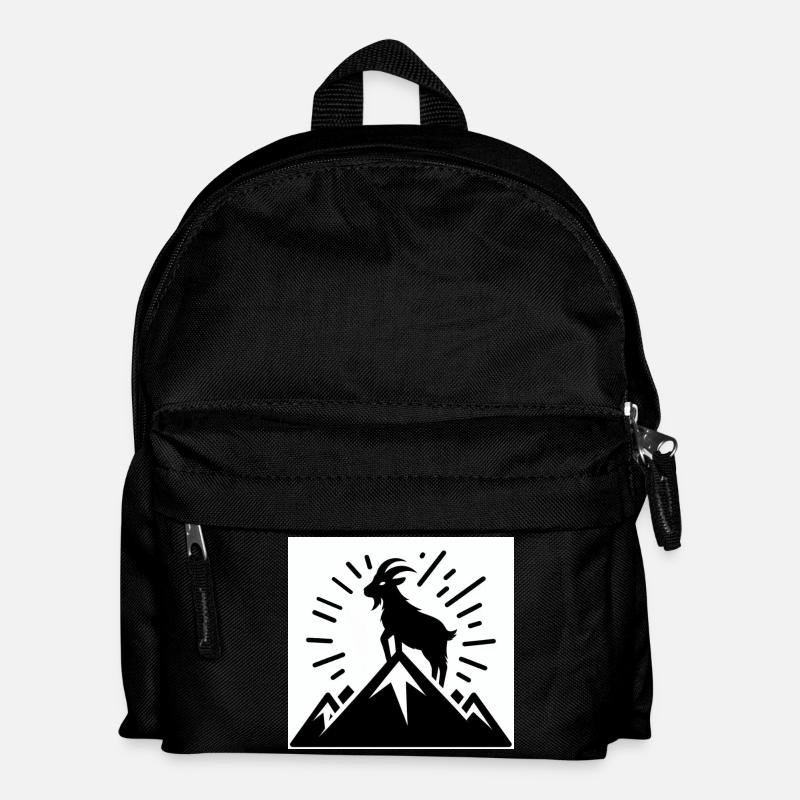 Ziege auf dem Berg, gezeichnet in schwarz weiß - Kinder Rucksack - Schwarz