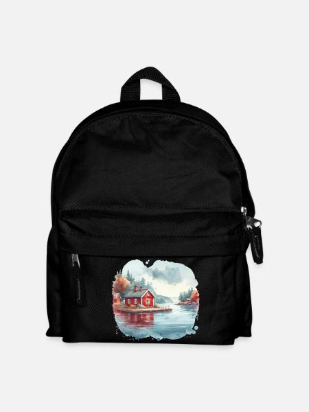Schwedenhaus Schweden See Urlaub Geschenk - Kinder Rucksack - Schwarz