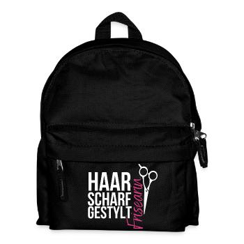 Haarscharf gestylt - Frisearin, Friseurin - Kinder Rucksack - Schwarz - Vorne