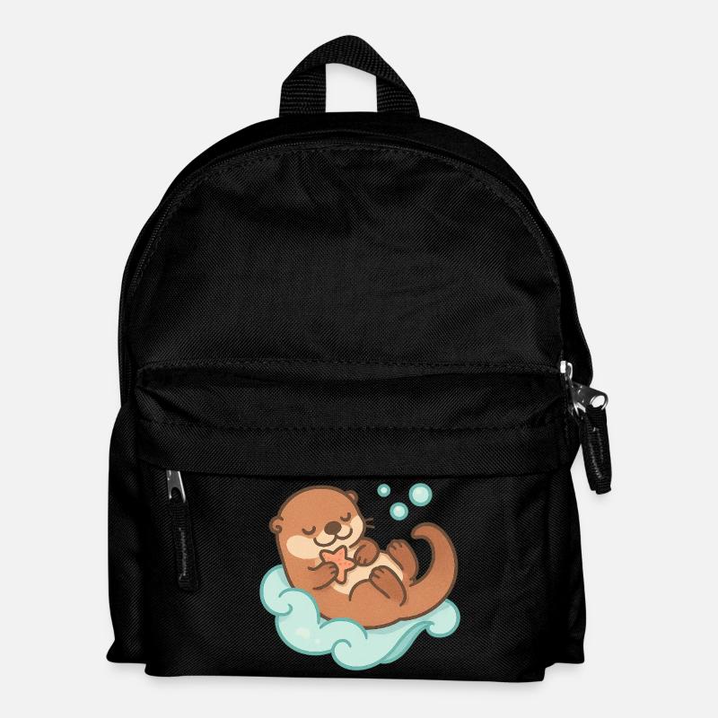 Kawaii Otter mit Seestern - Kinder Rucksack - Schwarz