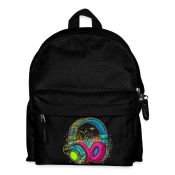 Lebendiges abstraktes Kopfhörerdesign - Kinder Rucksack - Schwarz - Vorne