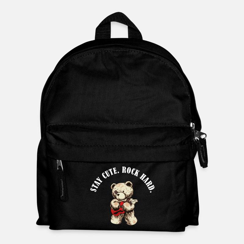 Stay Cute Rock Hard – Teddybär Rock Spruch - Kinder Rucksack - Schwarz