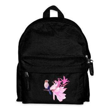 Vogel mit Blüten - Kinder Rucksack - Schwarz - Vorne
