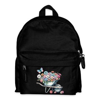 Wheelbarrow filled with pastel-colored flowers - Kids' Backpack - black - Front