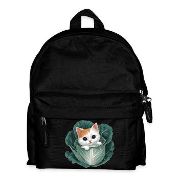Kätzchen lugt aus Kohlblatt - Kinder Rucksack - Schwarz - Vorne