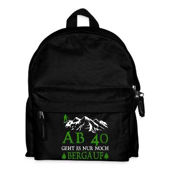 Wanderer 40 Geburtstag Geht es Bergauf - Kinder Rucksack - Schwarz - Vorne