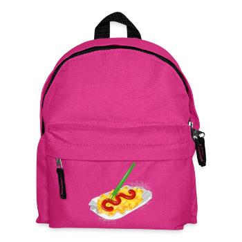 Pommes mit Ketschup in der Pappschale und Gabel - Kinder Rucksack - Fuchsia - Vorne
