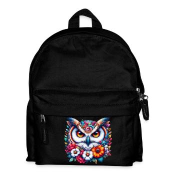 Owl decorated with flowers - Kids' Backpack - black - Front