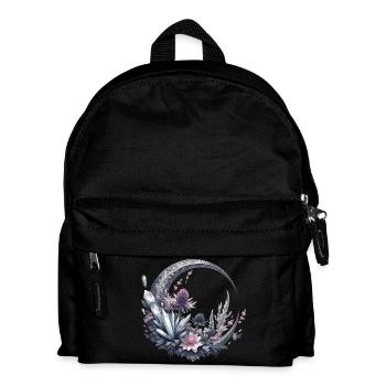 Croissant de lune en argent, avec cristaux et fleurs - Sac à dos Enfant - noir - Devant