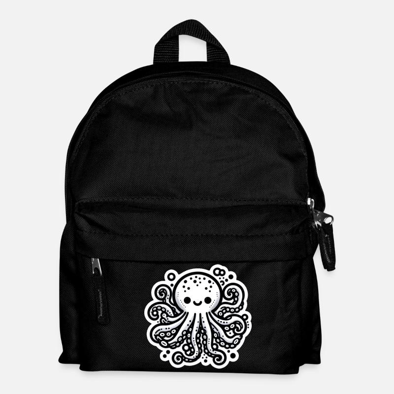 Krake Octopus weiß Sticker - Kinder Rucksack - Schwarz