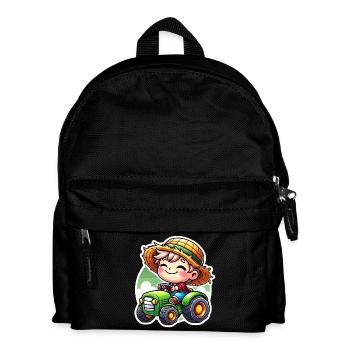 Little straw hat boy driving green tractor - Kids' Backpack - black - Front