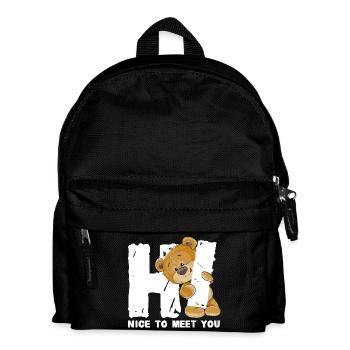 Niedlicher Teddybär Begrüßung englischer Spruch - Kinder Rucksack - Schwarz - Vorne