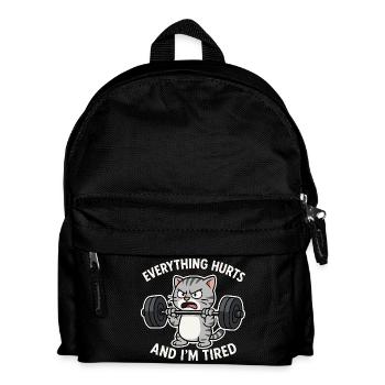 Wütende Katze hebt Langhantel Illustration - Kinder Rucksack - Schwarz - Vorne