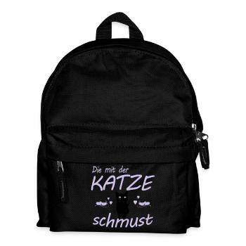 Die mit der Katze schmust Geschenk - Kinder Rucksack - Schwarz - Vorne